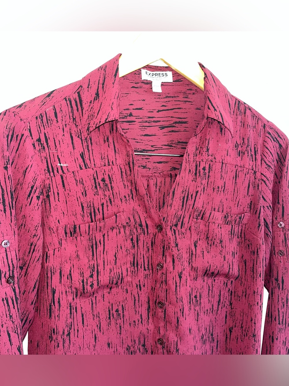 EUC EXPRESS Portofino Magenta Button-Front Blouse with Black Brushstroke Print - Picture 3 of 7